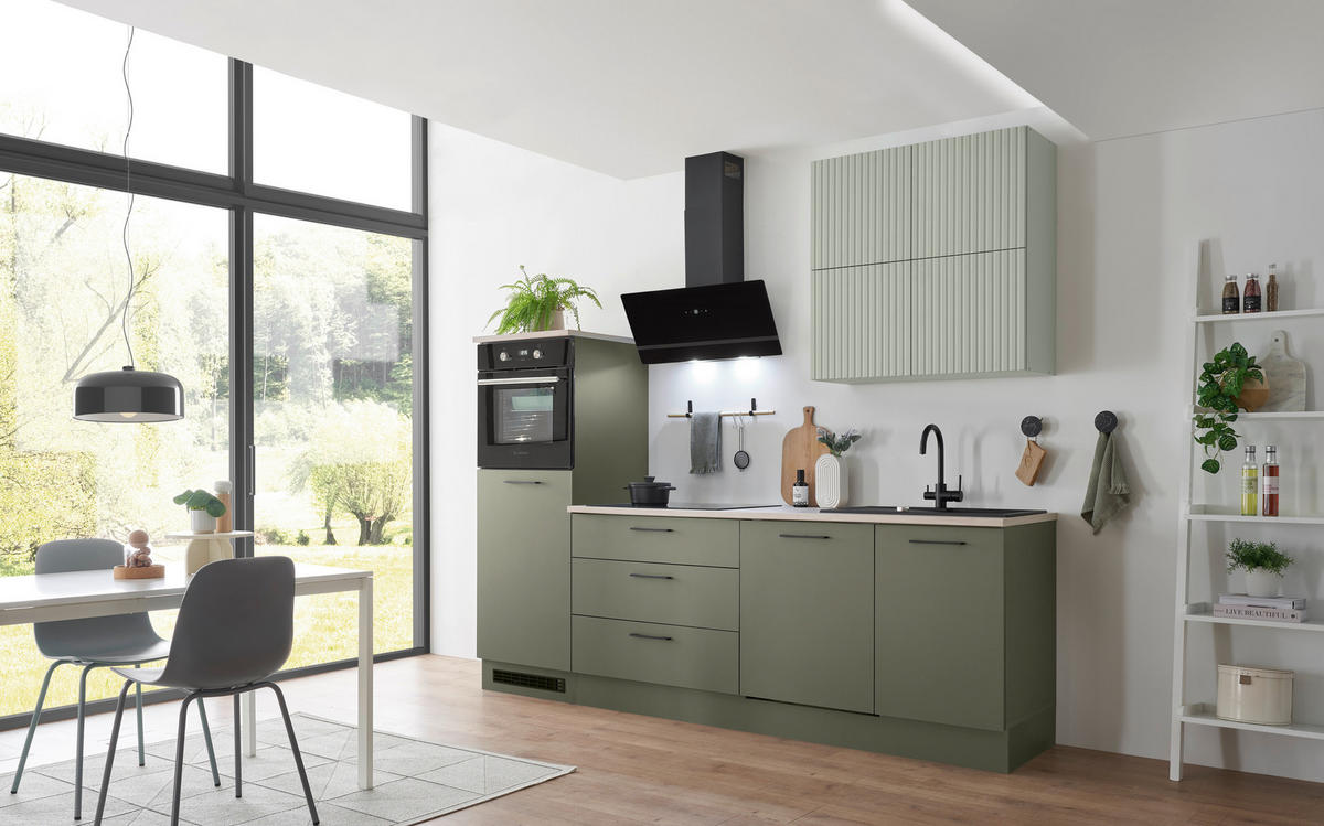 KÜCHENLEERBLOCK 260 cm   in Mintgrün, Grün  - Beige/Schwarz, Design, Holzwerkstoff/Metall (260cm) - MID.YOU