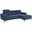 ECKSOFA in Chenille Blau  - Blau/Schwarz, KONVENTIONELL, Textil/Metall (264/178cm) - Hom`in