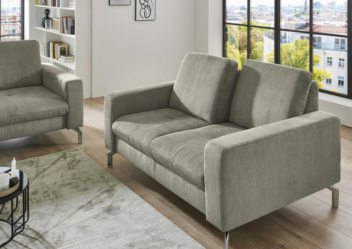 2-SITZER-SOFA  in Feincord Greige  - Chromfarben/Greige, Design, Textil/Metall (142/87/105cm) - Beldomo Style