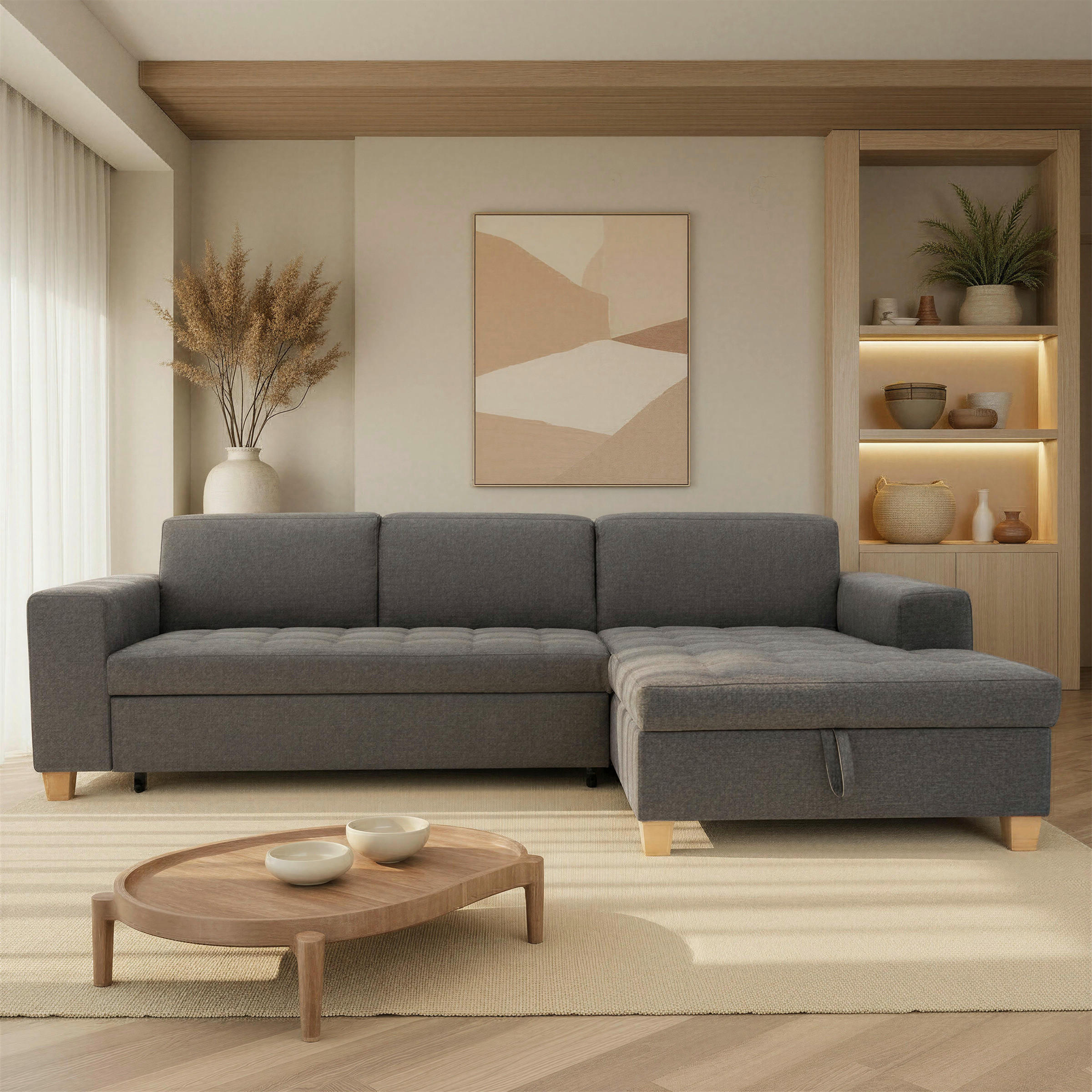 ECKSCHLAFSOFA SUGAR Schwarz Webstoff  - Chromfarben/Schwarz, Basics, Textil/Metall (266/162cm) - MID.YOU