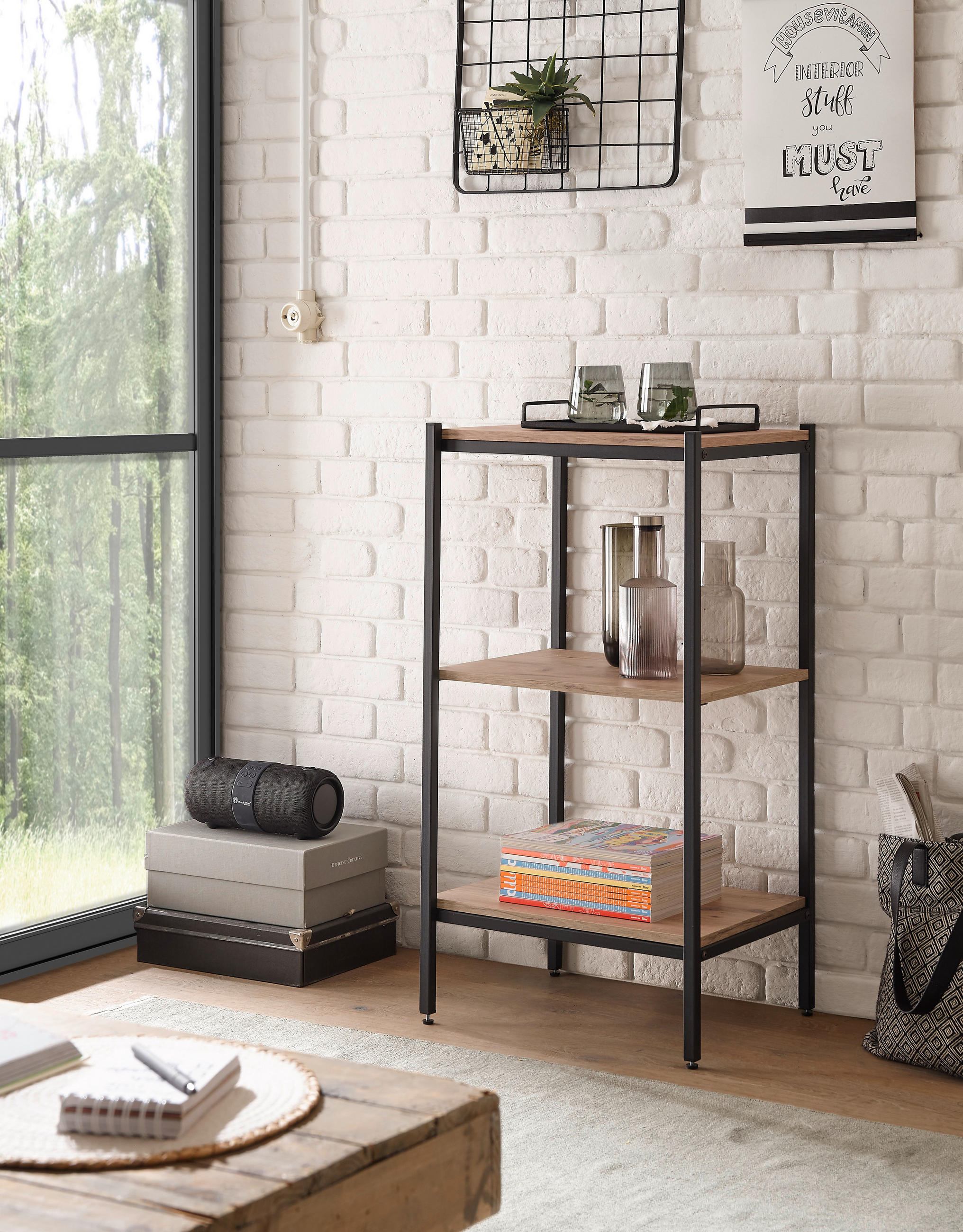 P & B Regal Schwarz, Eiche 50x95x40 cm