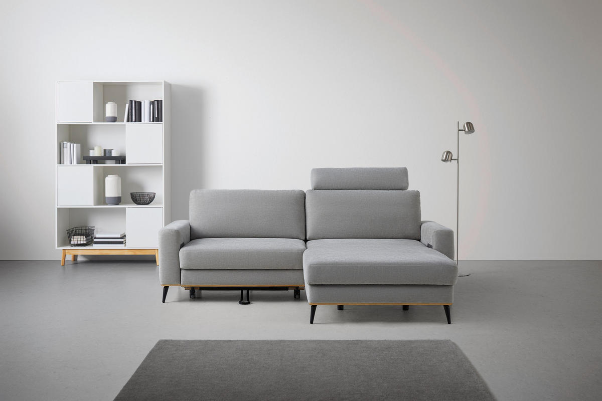 ECKSOFA Chenille Hellgrau  - Hellgrau/Schwarz, Konventionell, Holz/Textil (167/87/234cm) - MID.YOU