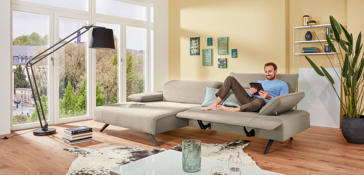 ECKSOFA in Flachgewebe Beige  - Anthrazit/Beige, Design, Textil/Metall (166/280cm) - Johann Jakob