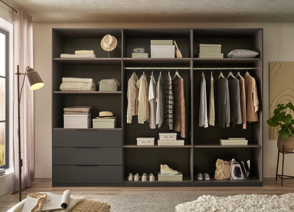 DREHTÜRENSCHRANK 300/225,5/60 cm 6-türig Graphitfarben, Hellgrau  - Hellgrau/Schwarz, MODERN, Holzwerkstoff/Kunststoff (300/225,5/60cm) - MID.YOU