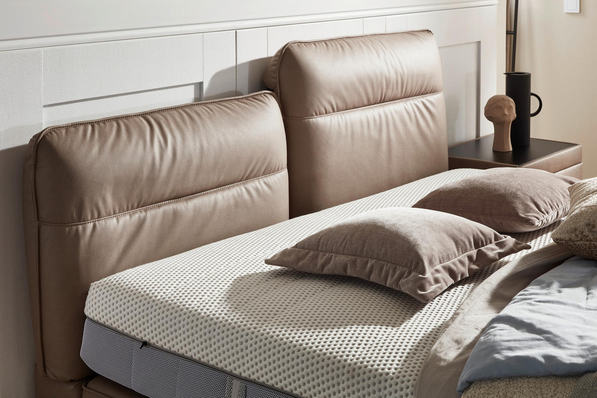 BOXSPRINGBETT 180/200 cm  in Hellbraun  - Hellbraun/Schwarz, Design, Textil/Metall (180/200cm) - Johann Jakob