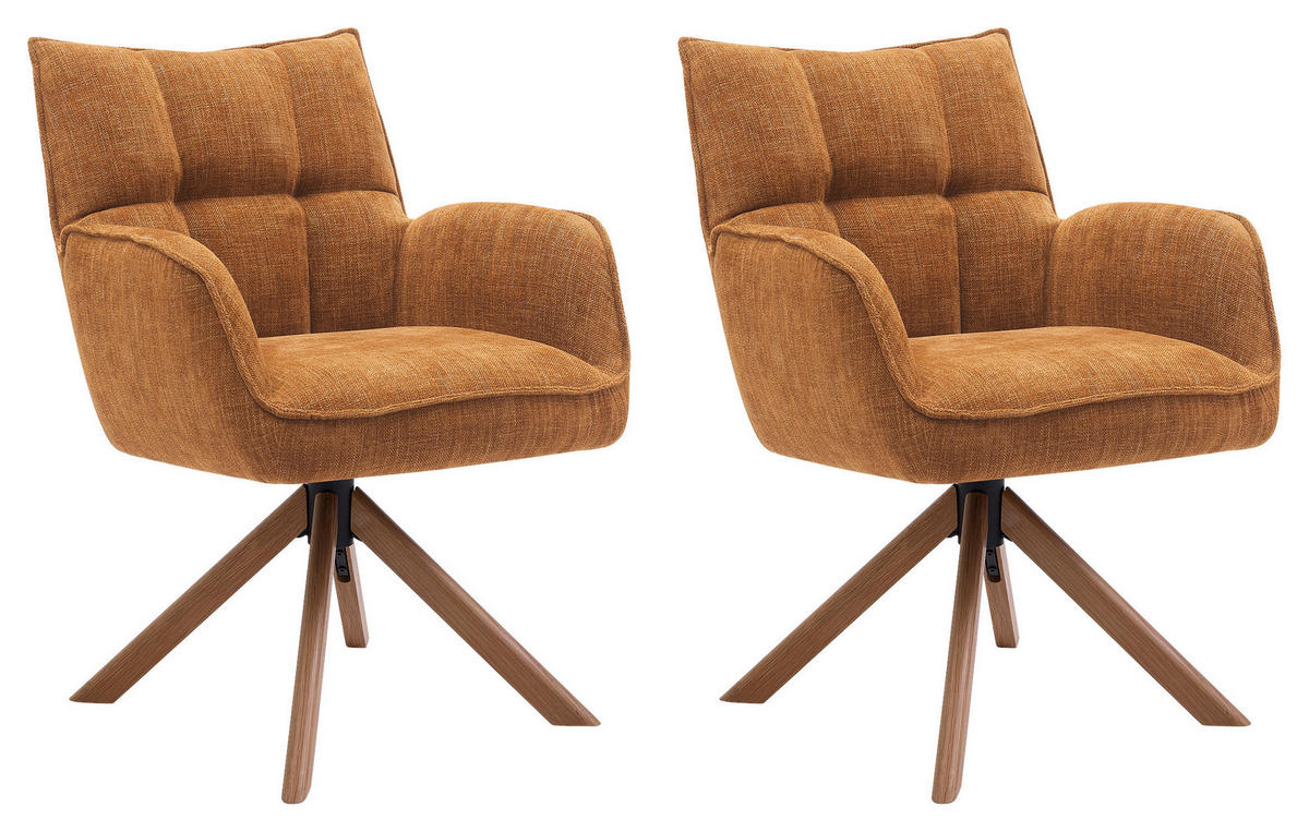 ARMLEHNSTUHL-SET 2 Stück  in Chenille  - Rostfarben/Naturfarben, MODERN, Holz/Textil (59/86/65cm) - Livetastic
