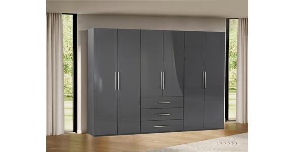 KLEIDERSCHRANK in Anthrazit, Anthrazit Hochglanz - Anthrazit/Anthrazit Hochglanz, KONVENTIONELL, Holzwerkstoff/Metall (294/219/59cm) - Carryhome