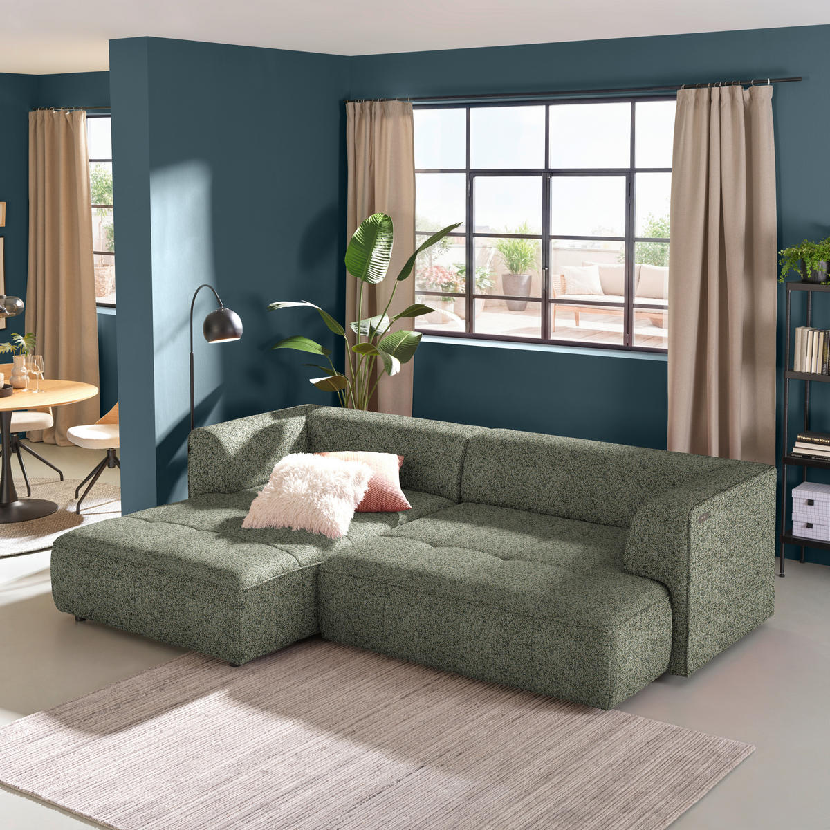 ECKSOFA Webstoff Khaki  - Khaki/Schwarz, Design, Kunststoff/Textil (188/288cm) - Welnova