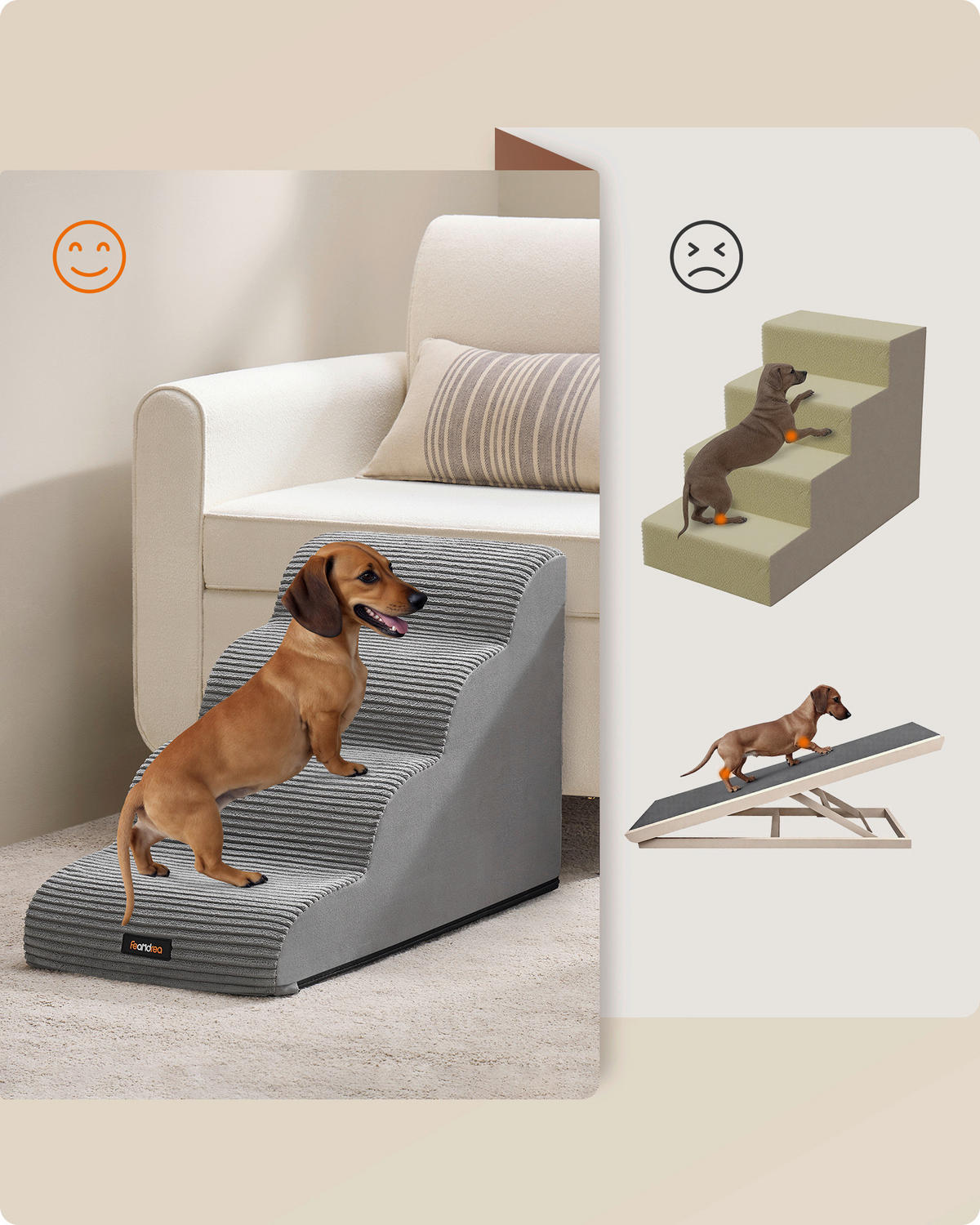 TIERTREPPE - Grau, Trend, Kunststoff/Textil (72/50/40cm) - Boxxx
