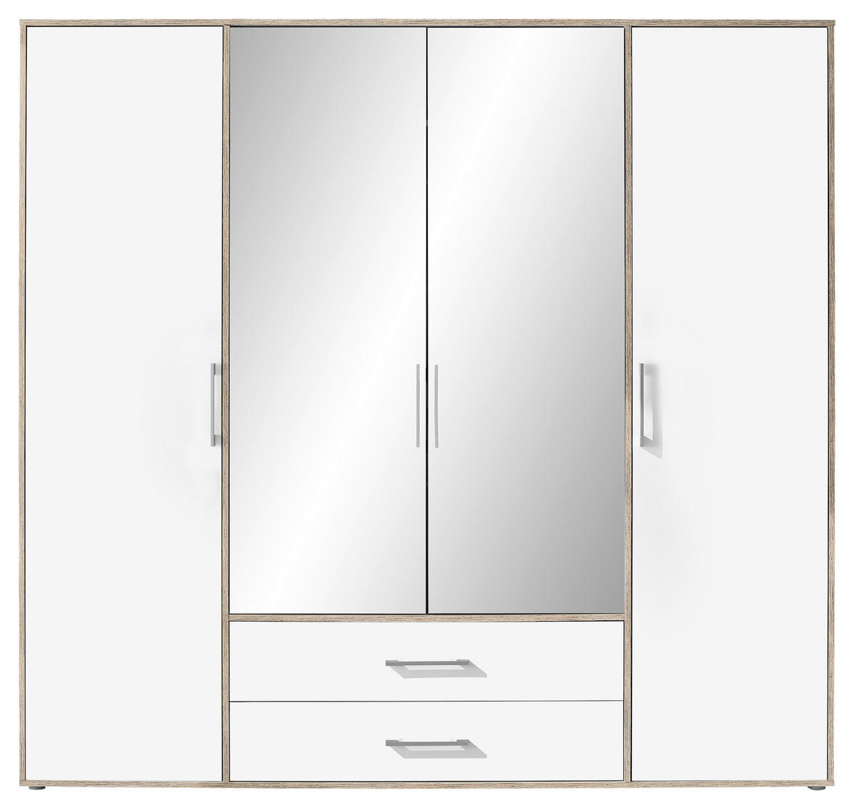 KLEIDERSCHRANK 206/195/60 cm 4-türig Weiß, Alufarben, Eiche San Remo  - Alufarben/Weiß, KONVENTIONELL, Glas/Holzwerkstoff (206/195/60cm) - Boxxx