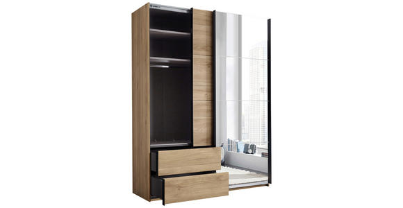 SCHWEBETÜRENSCHRANK  in Eichefarben  - Eichefarben/Schwarz, MODERN, Glas/Holzwerkstoff (170/225,5/60,5cm) - Xora