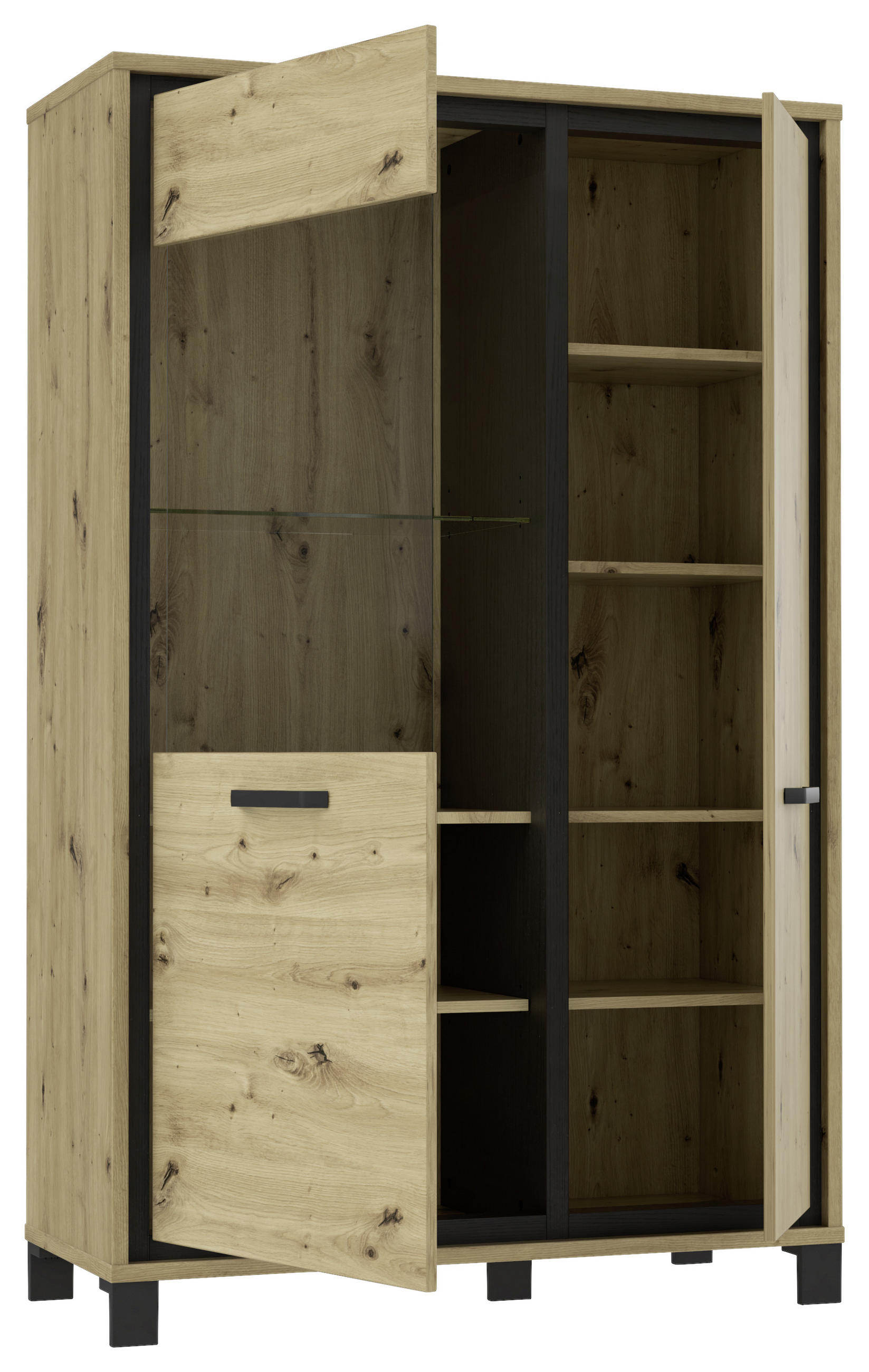 HIGHBOARD  in 101.4/161/41.5 cm  - Eichefarben/Schwarz, Basics, Glas/Holzwerkstoff (101.4/161/41.5cm) - Livetastic