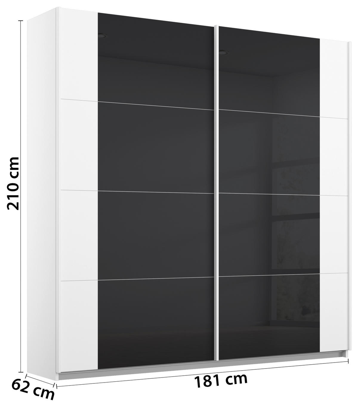 SCHWEBETÜRENSCHRANK 181/210/62 cm 2-türig Anthrazit, Weiß  - Anthrazit/Weiß, MODERN, Glas/Holzwerkstoff (181/210/62cm) - Rauch Möbel