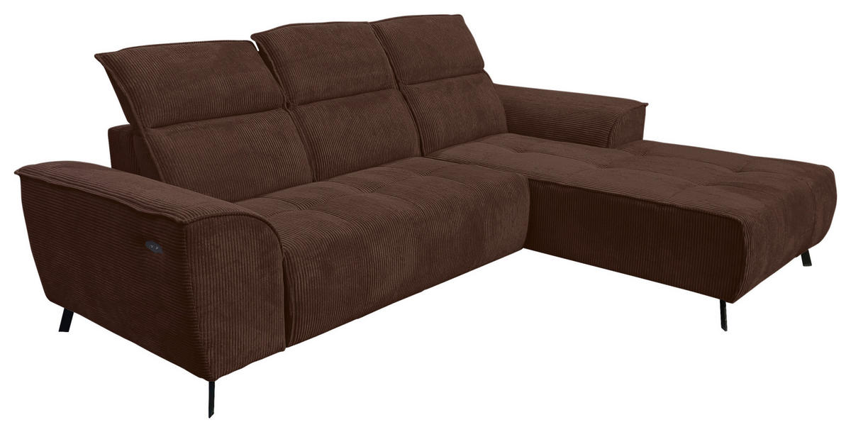 ECKSOFA Dunkelbraun Cord  - Dunkelbraun/Schwarz, KONVENTIONELL, Textil/Metall (290/196cm) - Carryhome