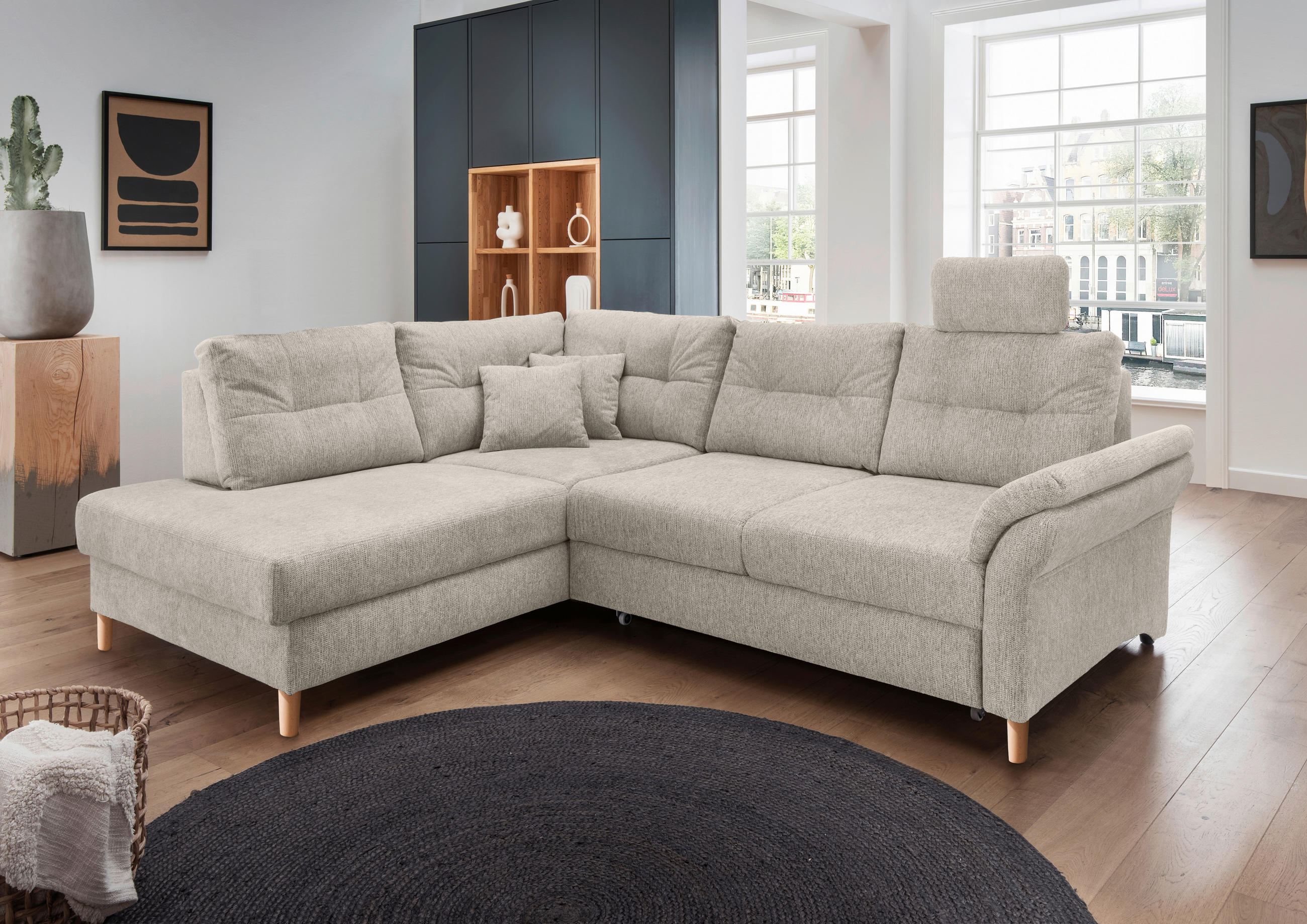 ECKSOFA in Chenille Beige  - Beige/Naturfarben, Modern, Holz/Textil (206/264cm) - Livetastic
