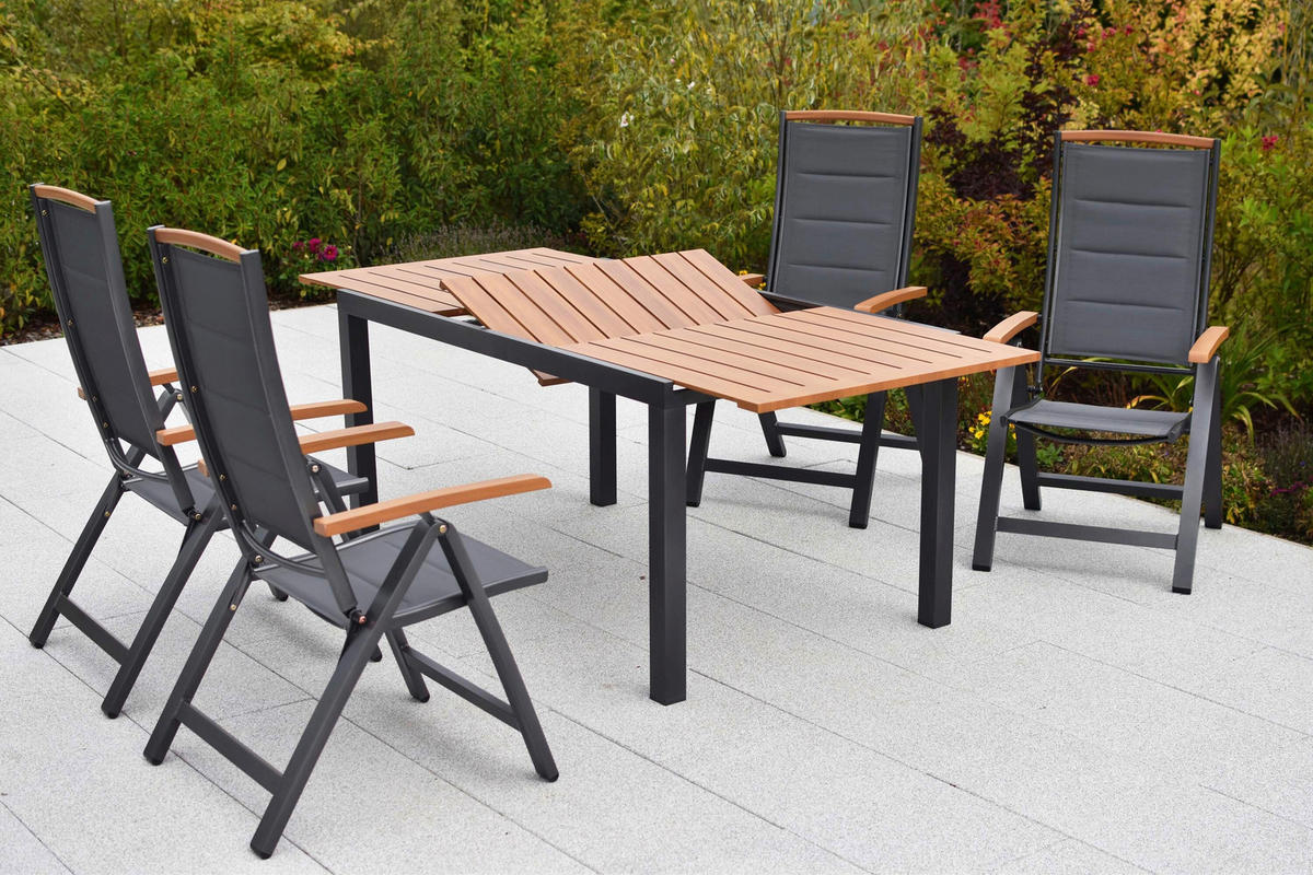 GARTENTISCHGRUPPE  - Graphitfarben/Naturfarben, KONVENTIONELL, Textil/Metall - Gardenson