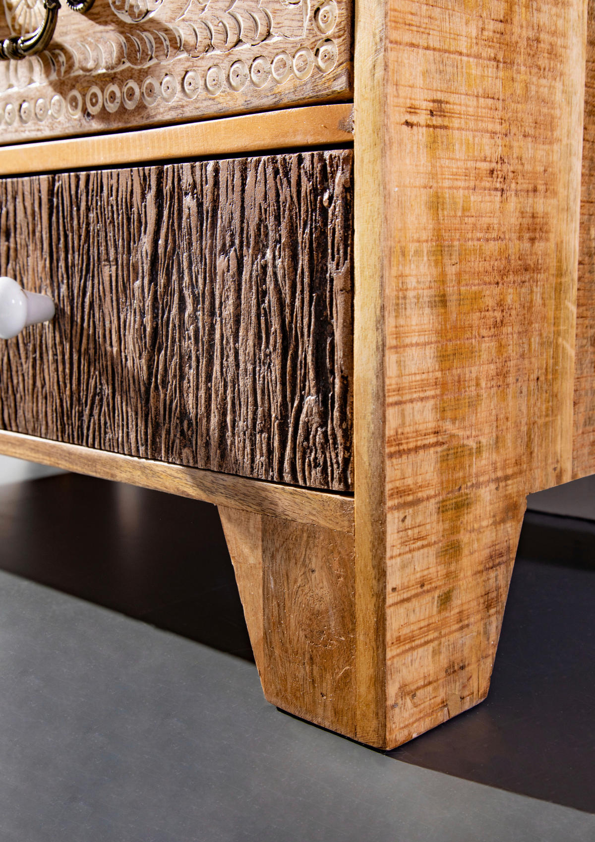 REGAL Akazie, Mangoholz massiv Braun, Multicolor, Naturfarben, Weiß  - Messingfarben/Multicolor, Design, Holz/Metall (80/170/44cm) - Landscape