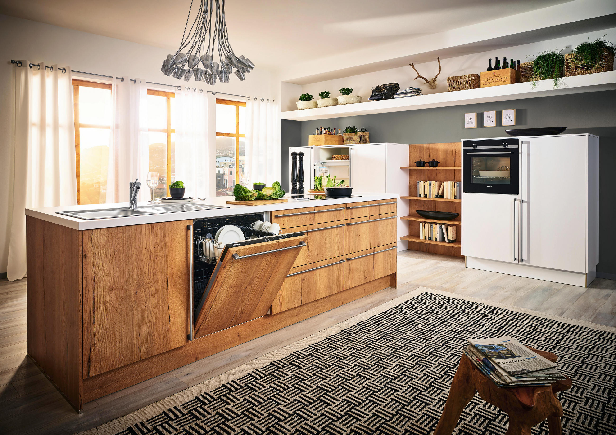 EINBAUKÜCHE TORONTO  - Eichefarben/Weiß, Design - Moderano