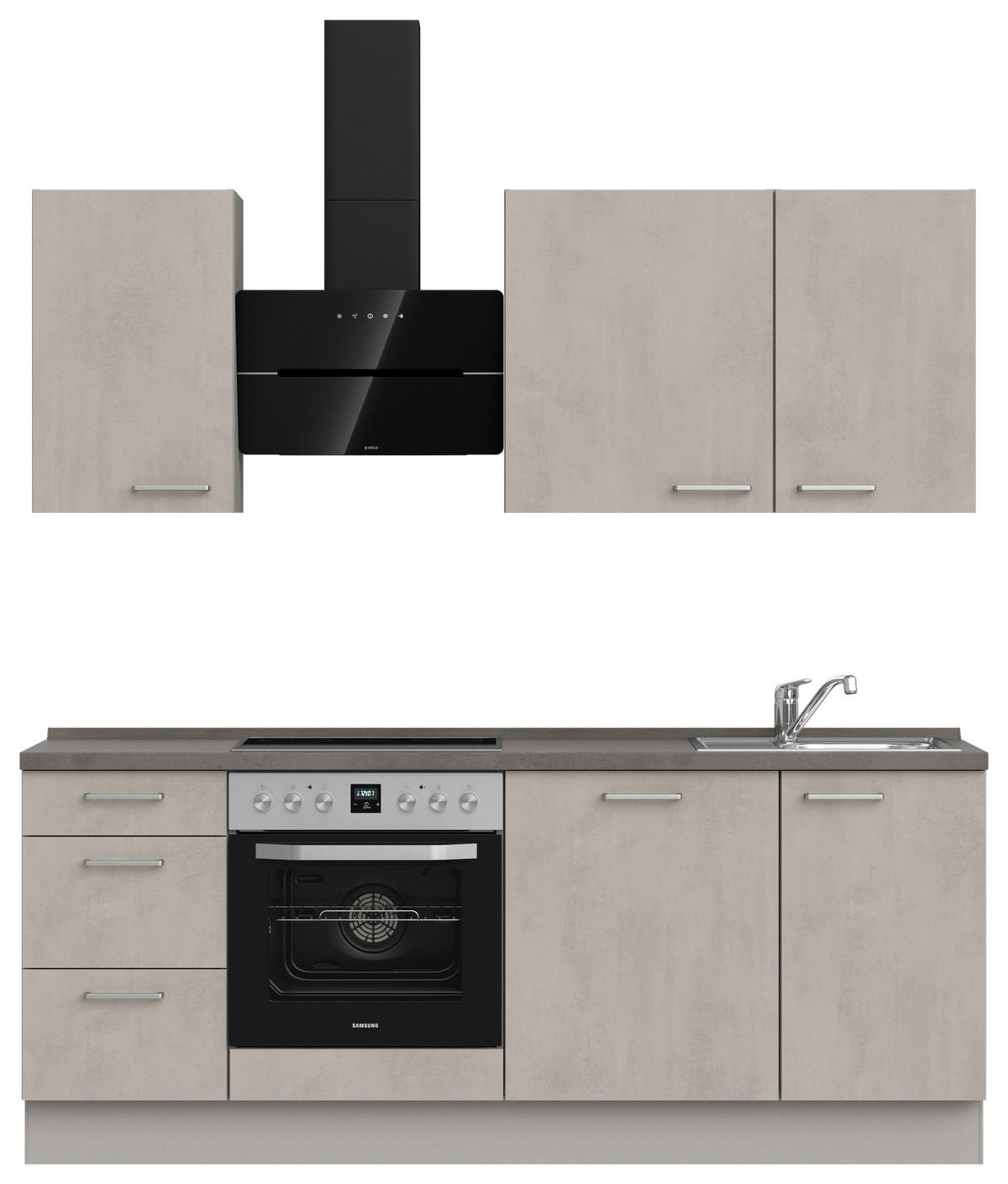 KÜCHENBLOCK 210 cm   in Grau, Schieferfarben  - Schieferfarben/Edelstahlfarben, MODERN, Holzwerkstoff/Metall (210cm) - Nobilia
