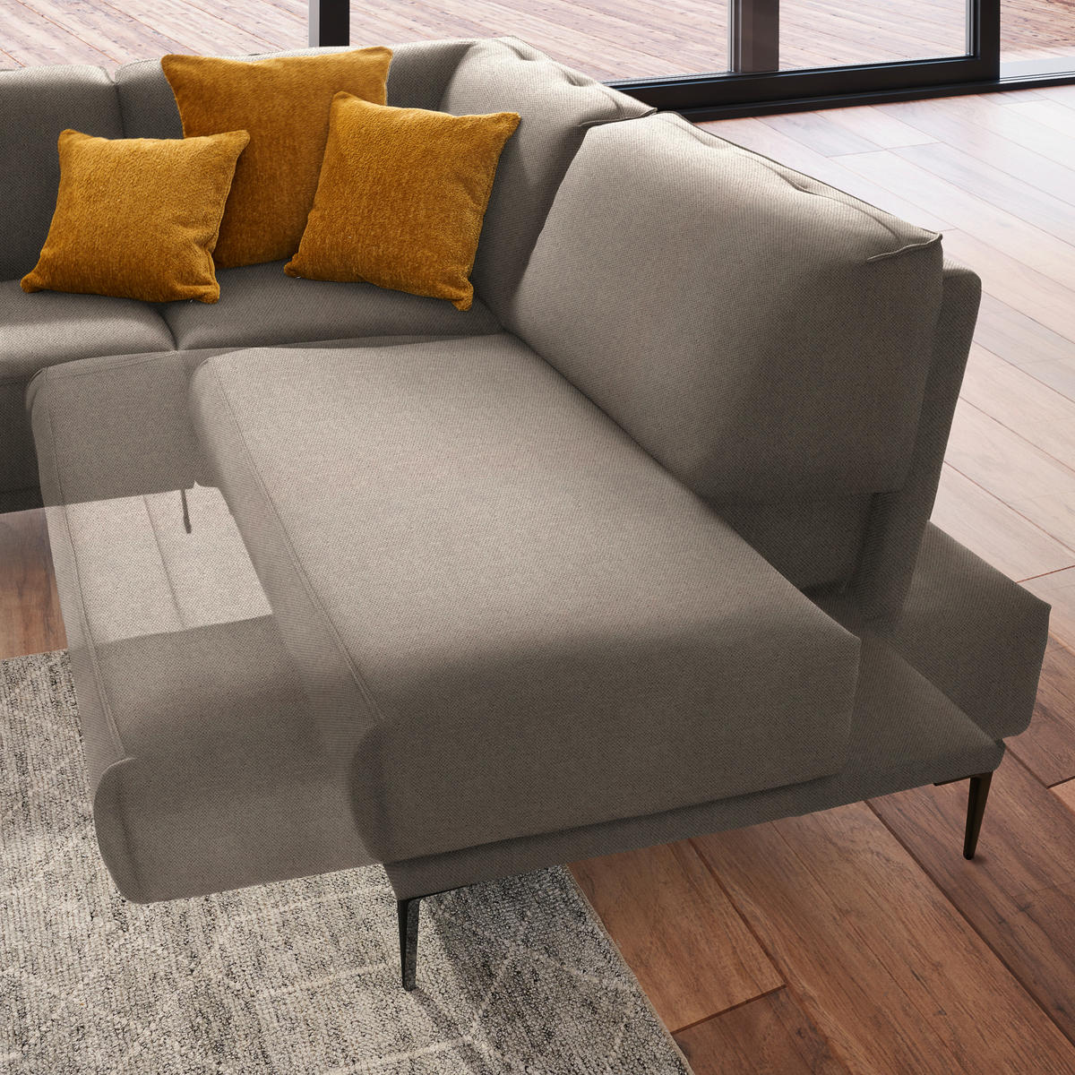 ECKSOFA in Flachgewebe Hellrosa, Hellbraun  - Hellbraun/Hellrosa, Design, Textil/Metall (260/210cm) - Johann Jakob