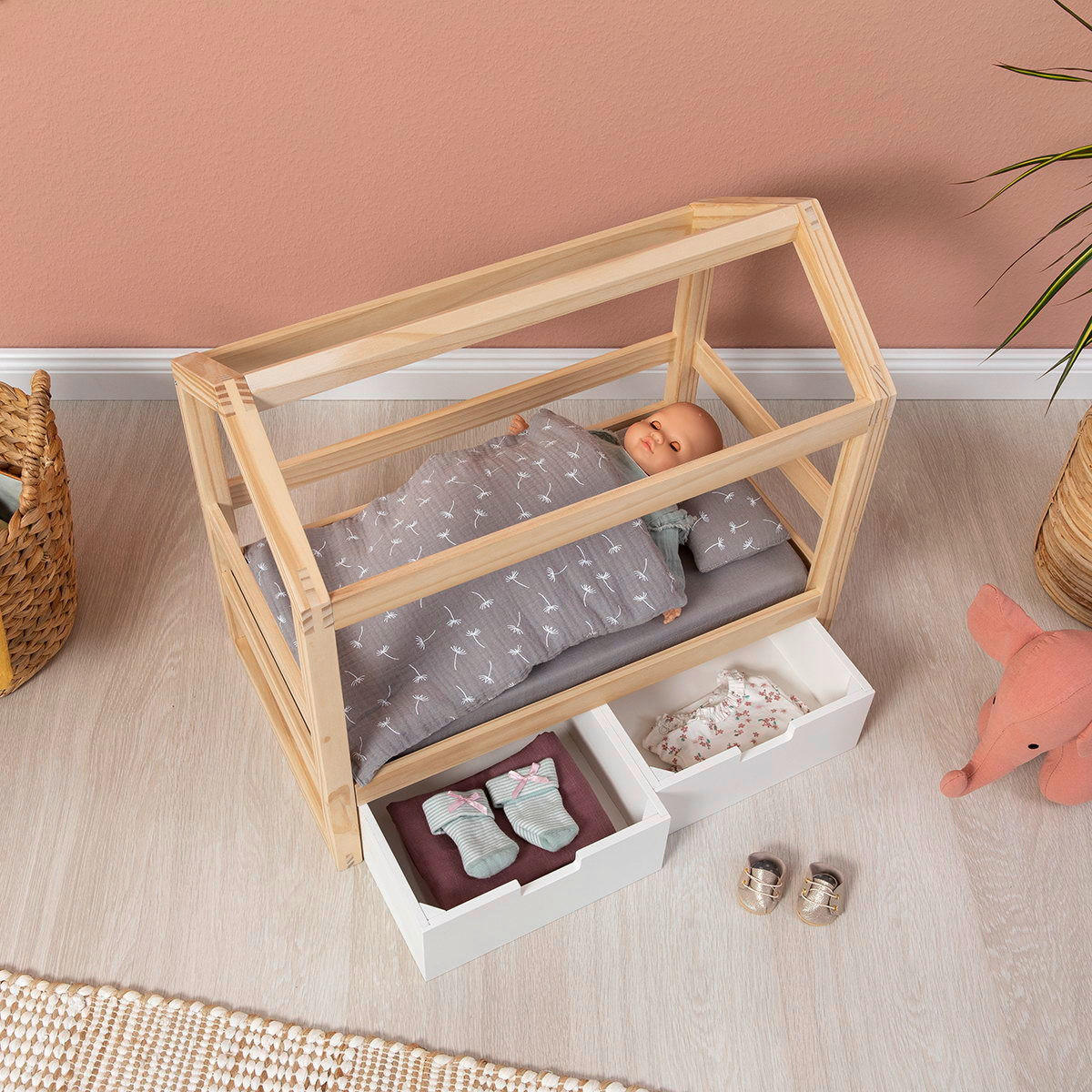 PUPPENBETT VIOLA - Weiß/Naturfarben, Basics, Holz/Holzwerkstoff (55/31/50cm) - MUSTERKIND