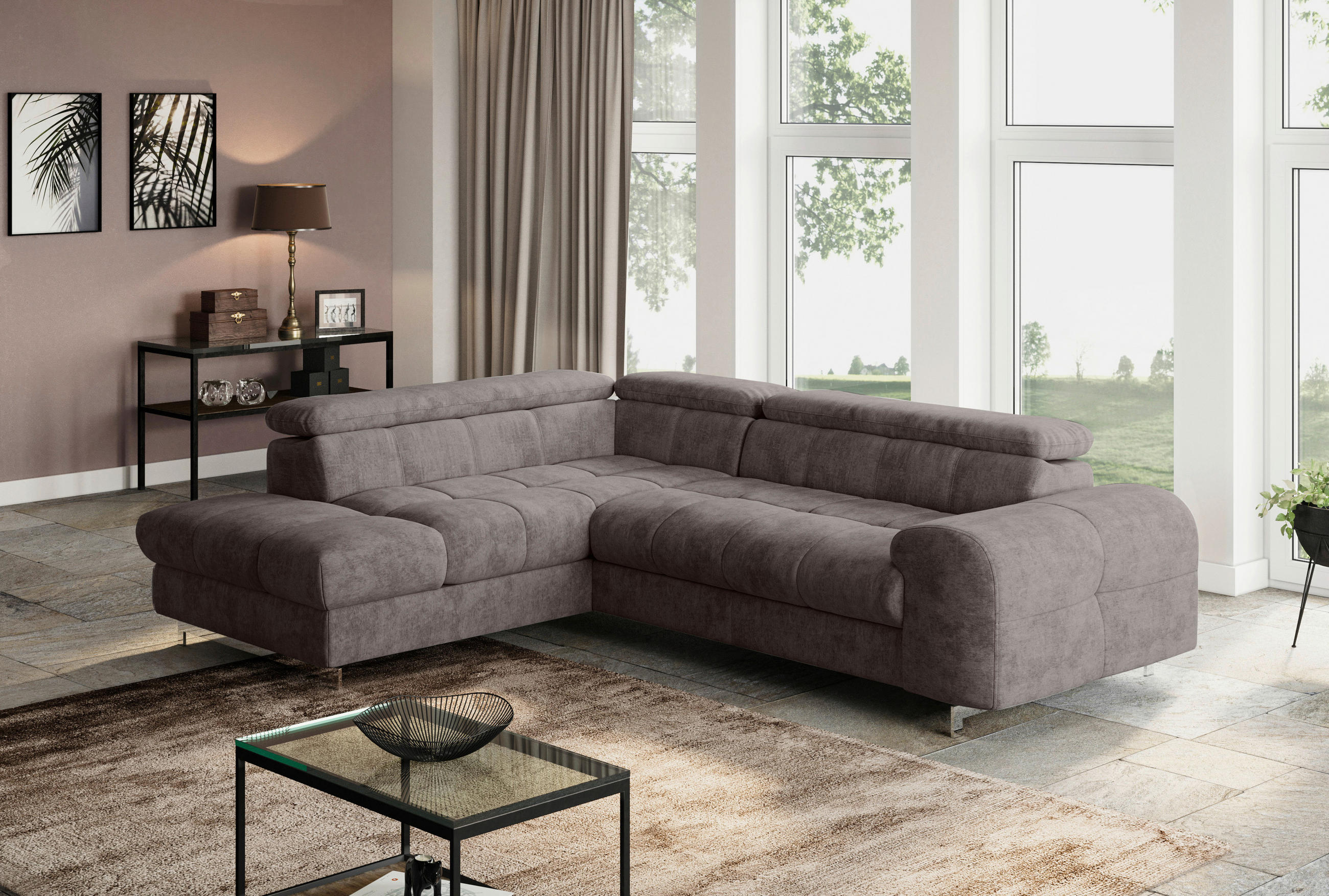 ECKSOFA in Mikrofaser Dunkelbraun  - Chromfarben/Dunkelbraun, Konventionell, Textil/Metall (206/257cm) - Livetastic