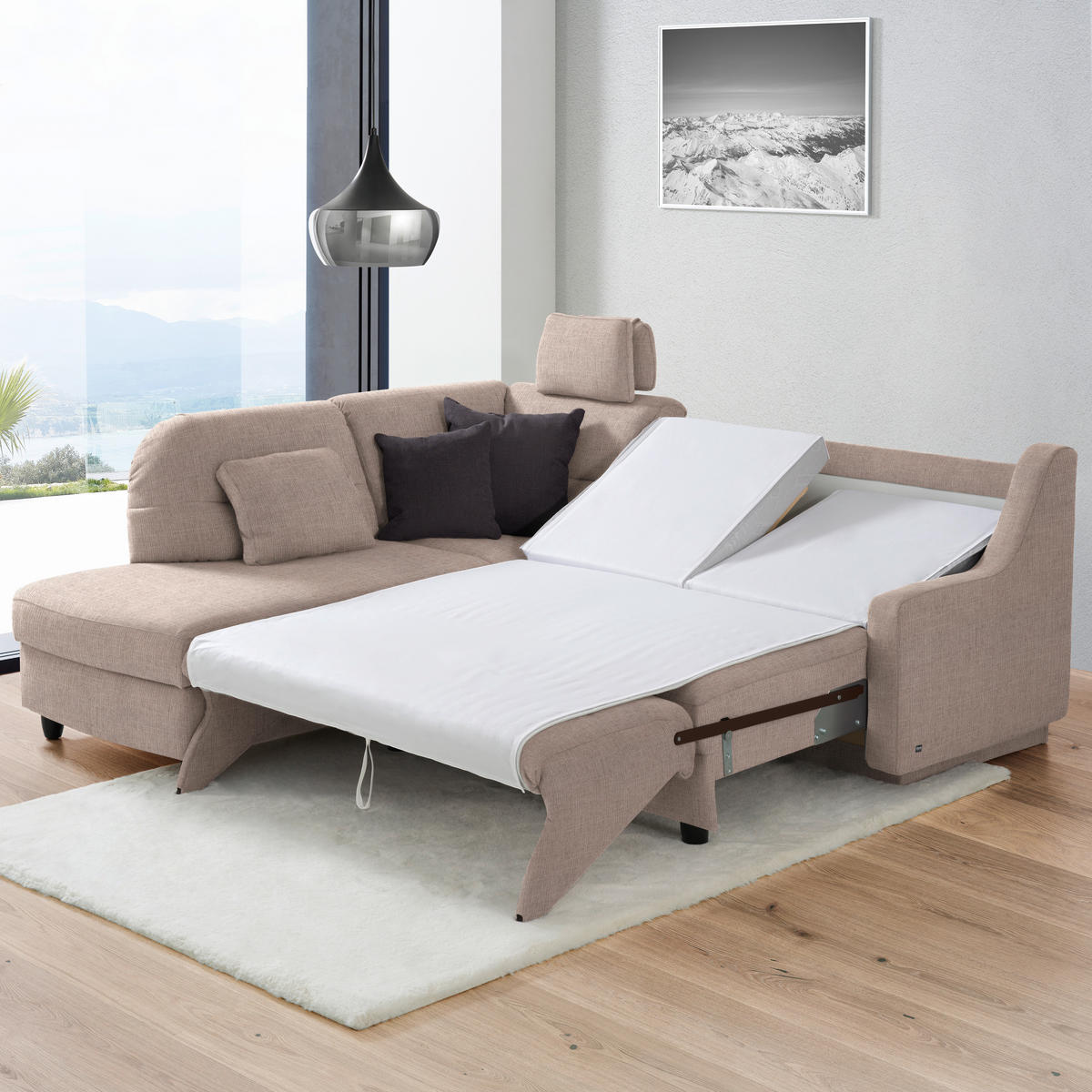 ECKSOFA in Chenille Schlammfarben  208/226 cm  - Schlammfarben/Schwarz, KONVENTIONELL, Textil (208/226cm) - Sedda