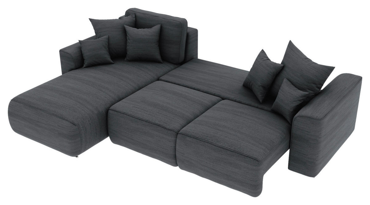 ECKSOFA in Cord Dunkelgrau  - Chromfarben/Dunkelgrau, Konventionell, Kunststoff/Textil (195/293cm) - MID.YOU