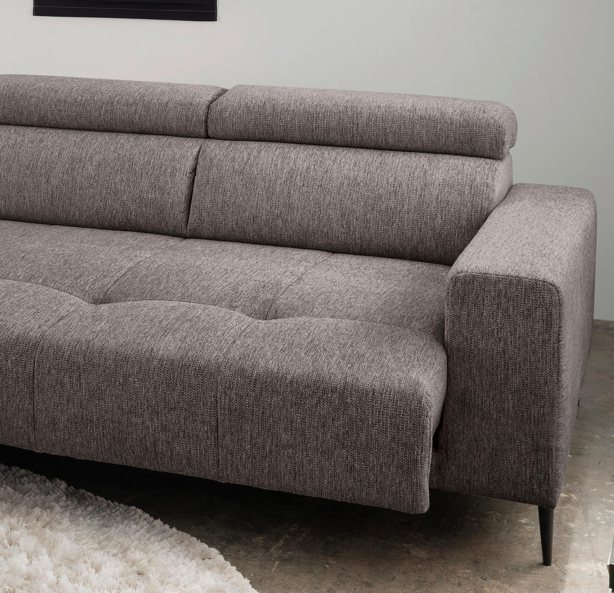 ECKSOFA Graubraun Chenille  - Graubraun/Schwarz, KONVENTIONELL, Textil/Metall (188/276cm) - Livetastic