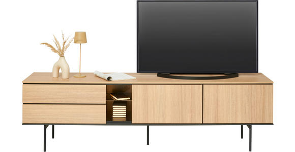 TV-ELEMENT Schwarz, Eichefarben 197/56/41 cm - Eichefarben/Schwarz, Basics, Glas/Holzwerkstoff (197/56/41cm) - Hom`in
