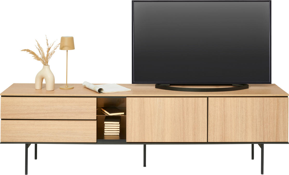 TV-ELEMENT Schwarz, Eichefarben  197/56/41 cm  - Eichefarben/Schwarz, Basics, Glas/Holzwerkstoff (197/56/41cm) - Hom`in