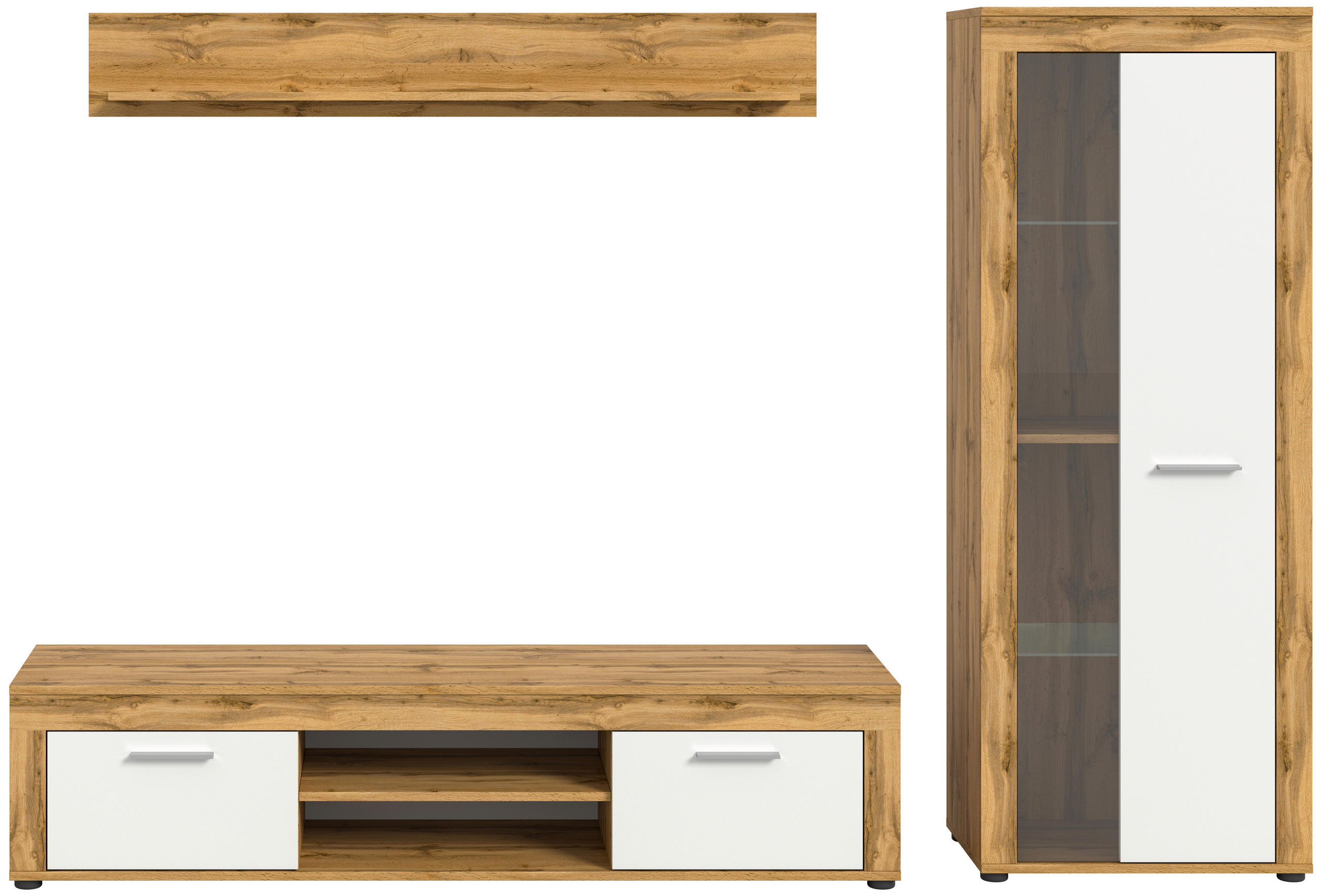 Set Mobilă Living, 3 piese, alb, stejar Wotan, 235/159/35 cm