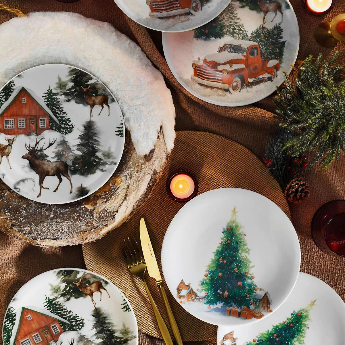 TELLERSET 6-teilig  - Weiß/Grün, Basics, Keramik (21cm) - X-Mas