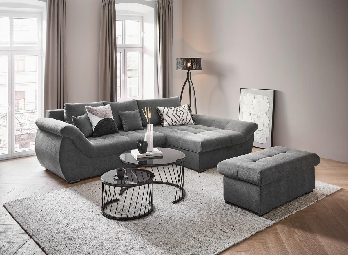 ECKSOFA Grau Flachgewebe  - Schwarz/Grau, Design, Kunststoff/Textil (278/175cm) - Xora