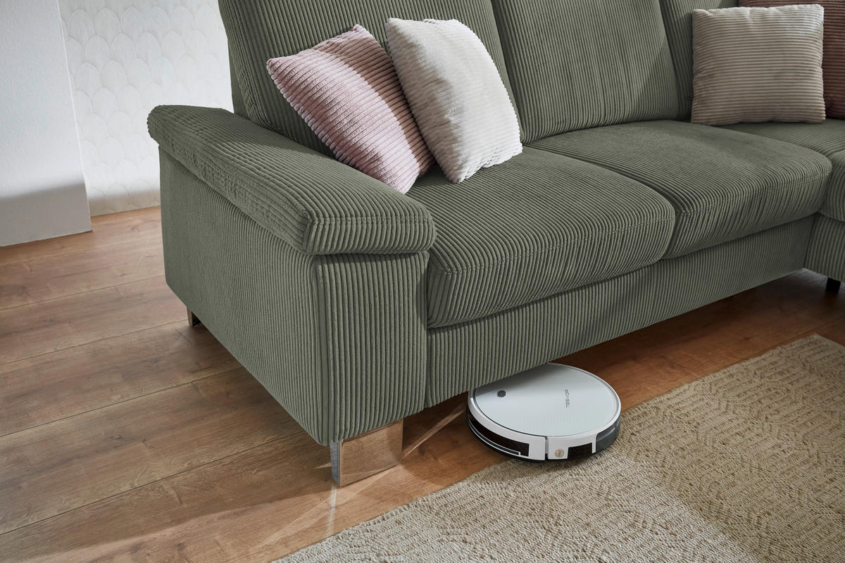 ECKSOFA in Cord Olivgrün  - Edelstahlfarben/Olivgrün, Konventionell, Textil/Metall (248/200cm) - Beldomo System