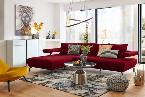 ECKSOFA in Mikrofaser Rot  - Rot/Schwarz, Design, Textil/Metall (224/305cm) - Dieter Knoll