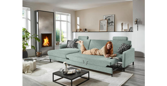 ECKSOFA  in Chenille, Flachgewebe Mintgrün  175/316 cm  - Schwarz/Mintgrün, Design, Textil/Metall (175/316cm) - Dieter Knoll