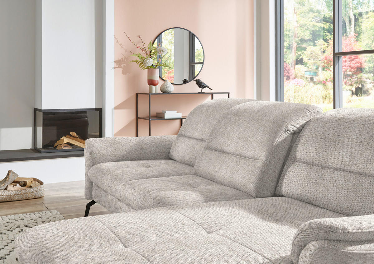 ECKSOFA in Flachgewebe Creme  - Creme/Schwarz, Konventionell, Textil/Metall (260/181cm) - Beldomo Speed