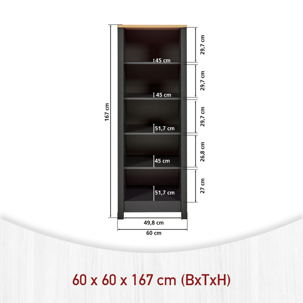 REGAL  60/167/60 cm Anthrazit  - Anthrazit, MODERN, Holzwerkstoff (60/167/60cm) - home24