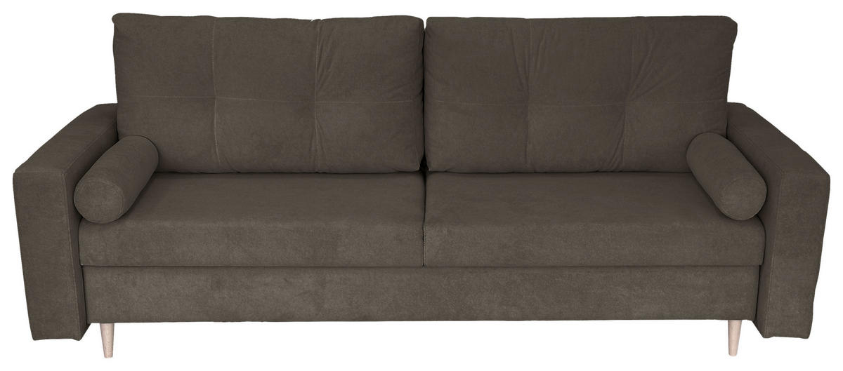 SCHLAFSOFA  mit Liegefunktion Cord Grau  - Schwarz/Naturfarben, Design, Holz/Kunststoff (220/96/98cm) - MID.YOU