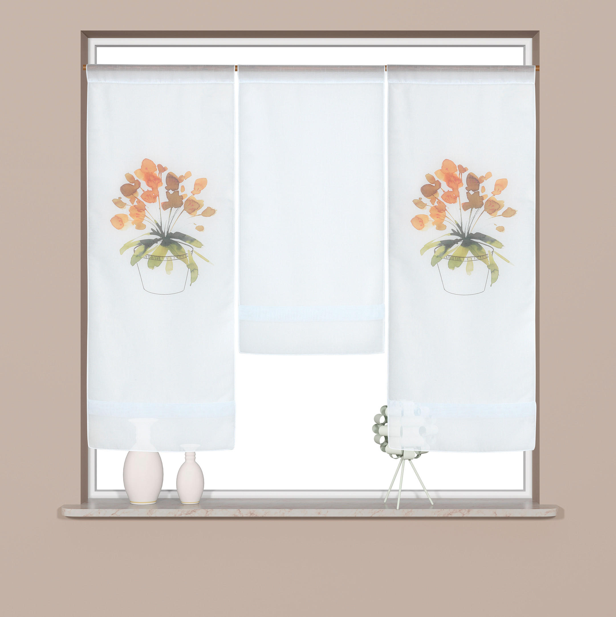 KURZGARDINENSET   90/80 cm   - Koralle/Weiß, Basics, Textil (90/80cm)