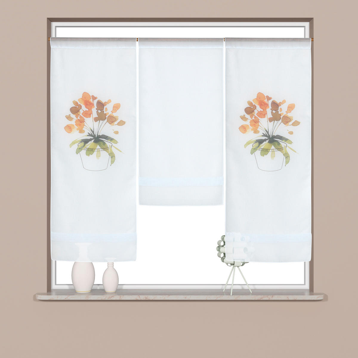 KURZGARDINENSET   90/80 cm   - Koralle/Weiß, Basics, Textil (90/80cm)