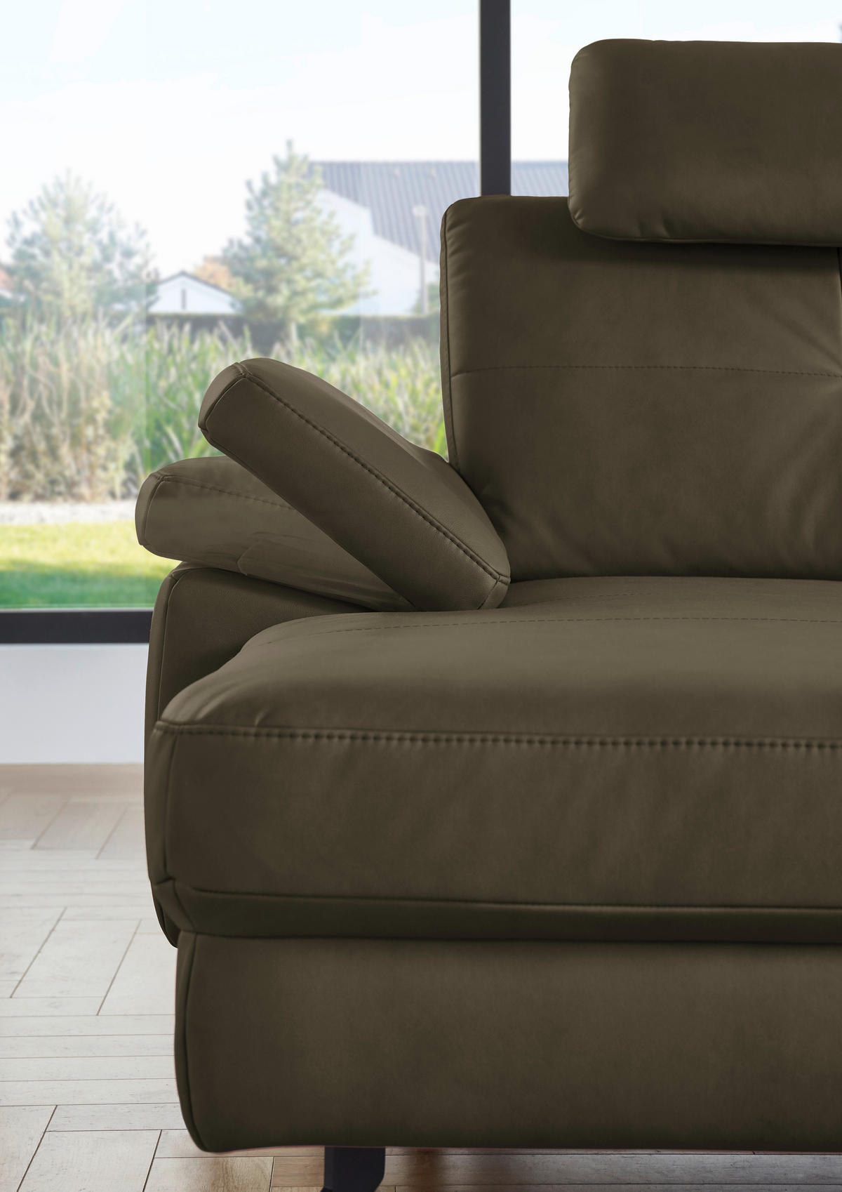 WOHNLANDSCHAFT in Lederlook, Mikrofaser Olivgrün  - Schwarz/Olivgrün, Design, Textil/Metall (345/220cm) - Beldomo System