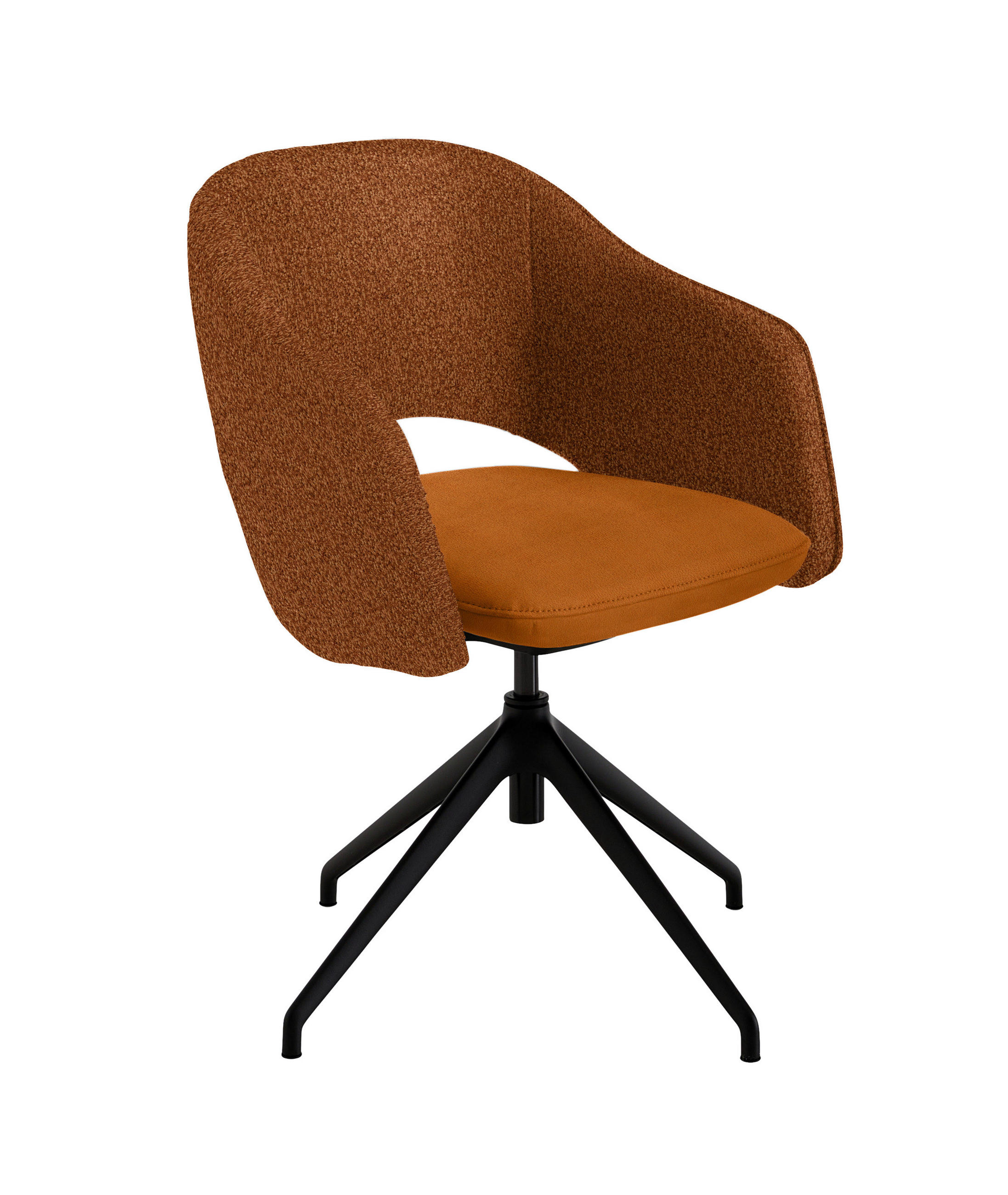 ARMLEHNSTUHL  Stoffauswahl, Wippfunktion, Sitzfläche 360° drehbar, gepolsterte Armlehnen Flachgewebe  - Cognac/Schwarz, Design, Textil/Metall (63/74-90/57-73cm) - Koinor