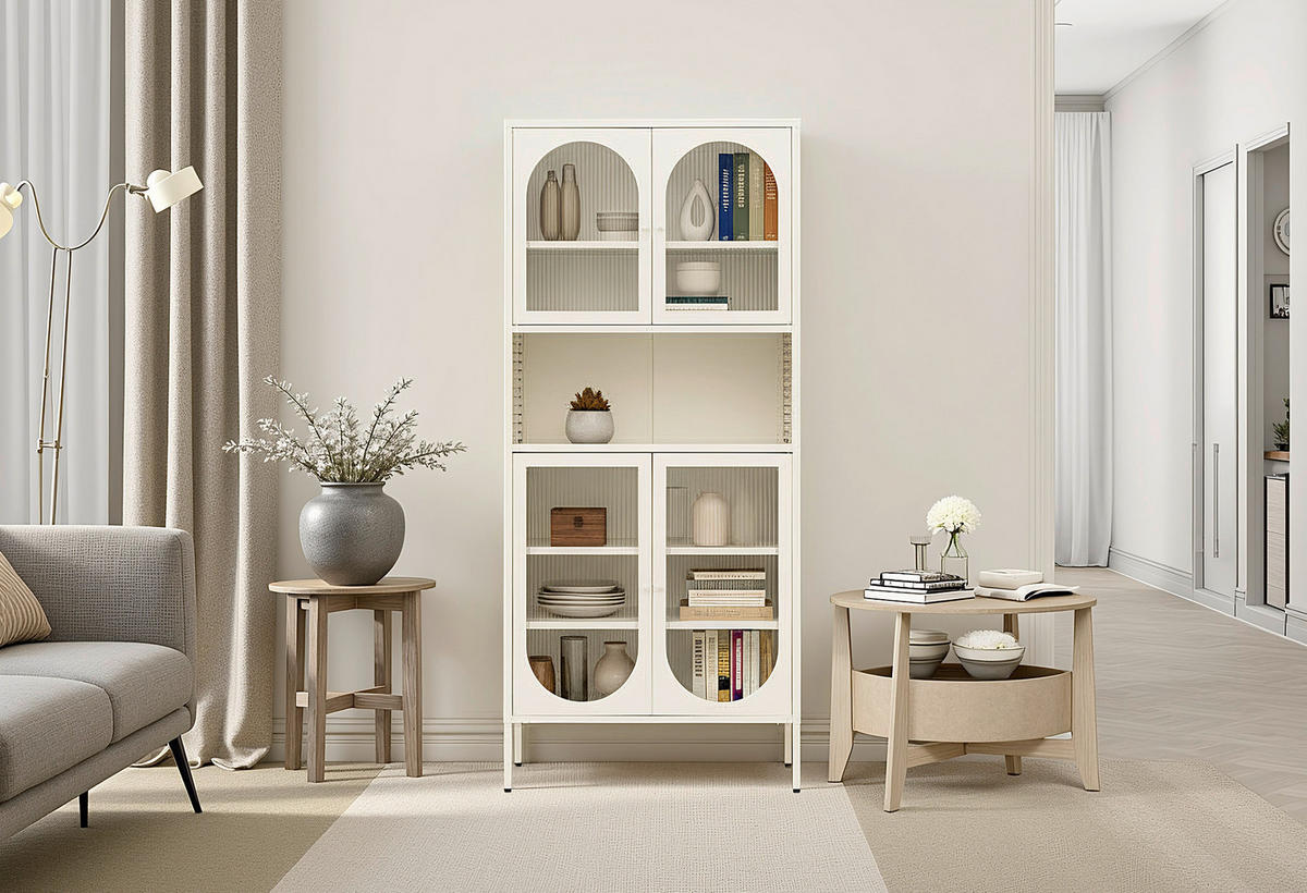 BUFFET 80/180/35 cm  in Creme  - Transparent/Goldfarben, Design, Glas/Metall (80/180/35cm) - MID.YOU