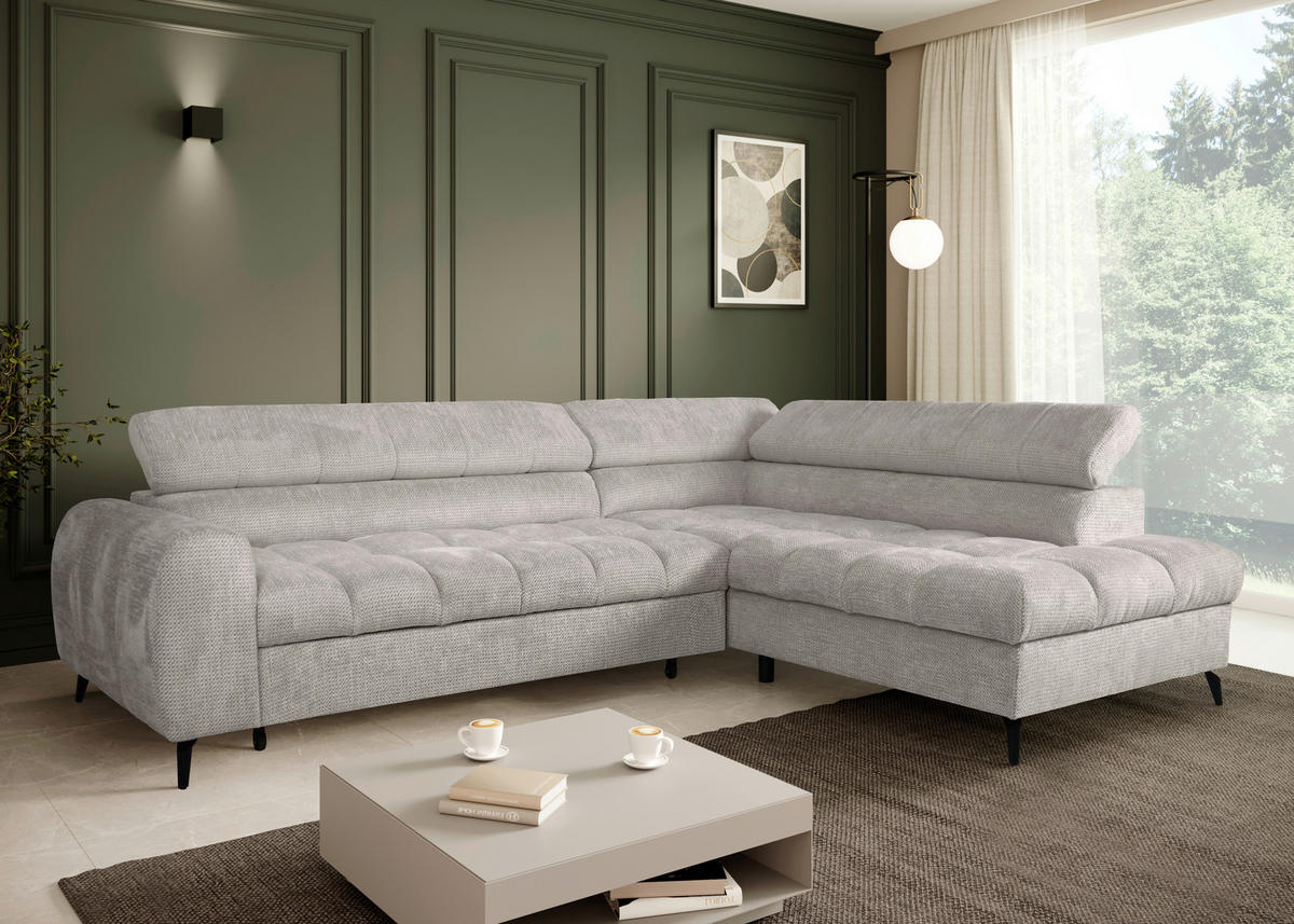 ECKSOFA VOLF Hellgrau Flachgewebe  - Hellgrau/Schwarz, Trend, Kunststoff/Textil (261/203cm) - Livetastic