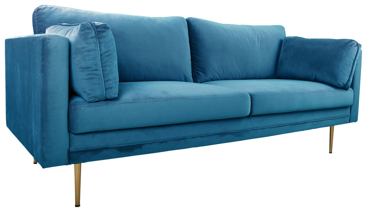 2-SITS SOFFA i metall, textil blå  - blå/guldfärgad, Design, metall/textil (203/84/90cm) - Livetastic
