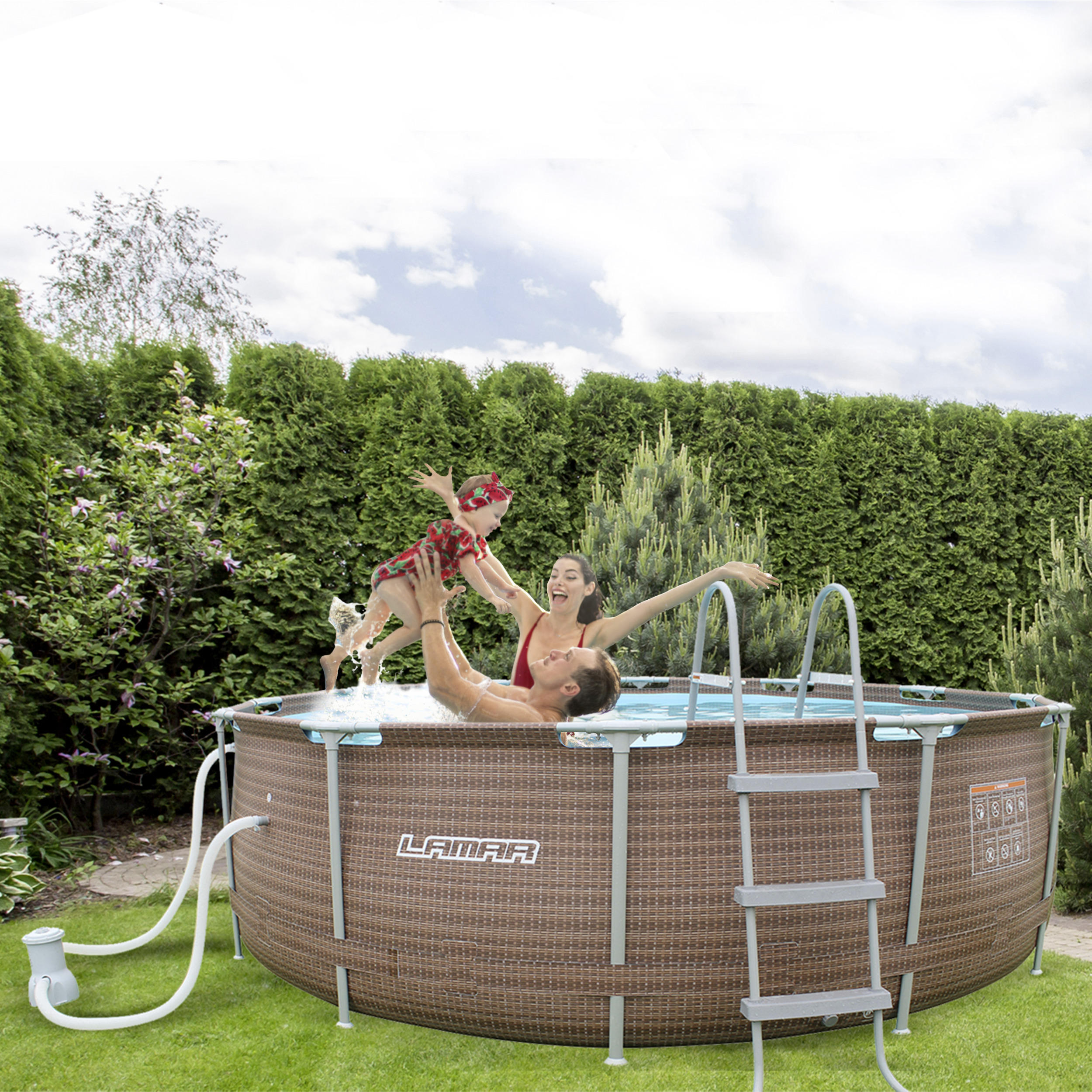 POOL-SET POOLSET 100R 366/100 cm  - Braun, KONVENTIONELL, Kunststoff/Metall (366/100cm) - Atrigo