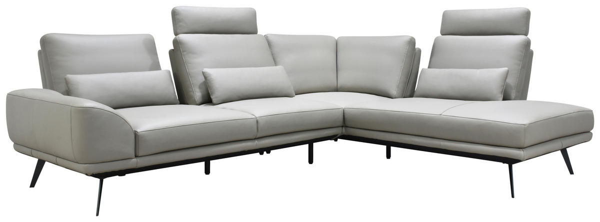 ECKSOFA Taupe Echtleder Zierkissen, Rücken echt, Kopfteilverstellung, Sitztiefenverstellung, Kopfstütze  - Taupe/Schwarz, Design, Leder/Metall (276/225cm) - Celina Home