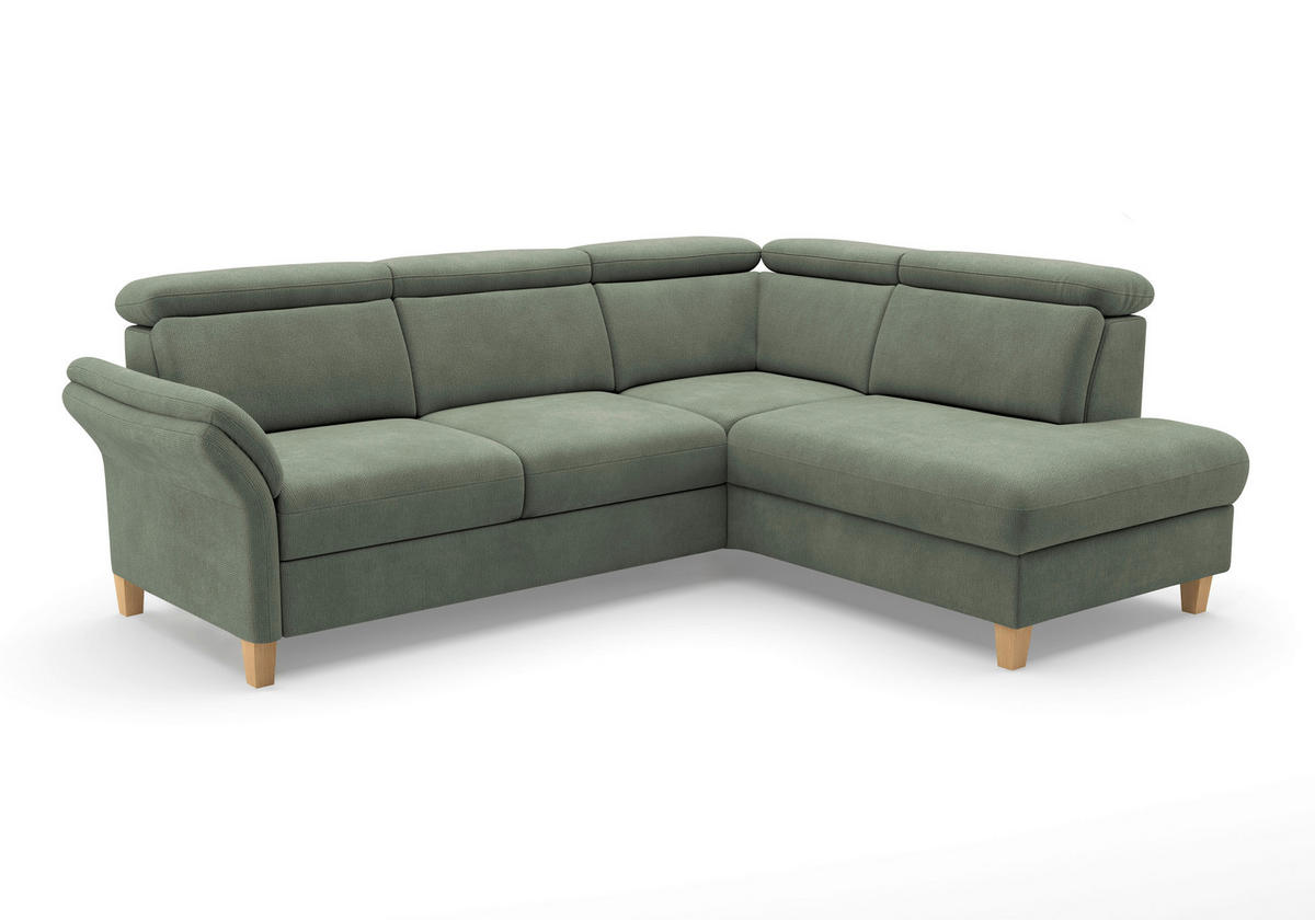 ECKSOFA GLENDALE E Dunkelgrün Flachgewebe  - Dunkelgrün/Eichefarben, KONVENTIONELL, Holz/Textil (247/193cm) - Sit & More